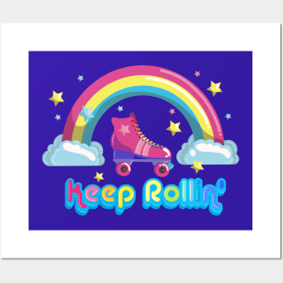 Keep Rolling Roller Skating Rainbow Seventies Style Posters and Art